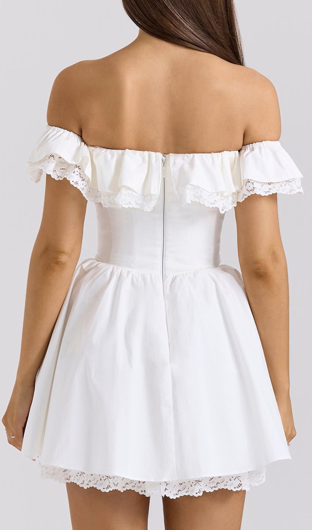 5ebbafad068812bc1b53d89ce0dc2f7c.jpg Fashionslee Women Devona White Off-Shoulder Bow Mini Dress