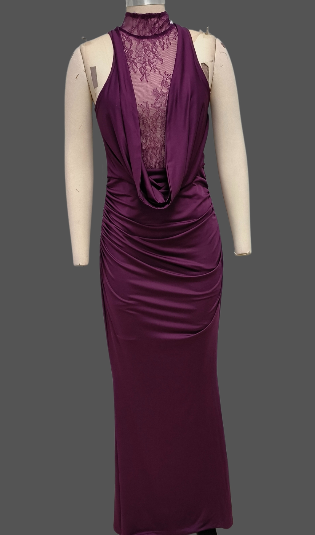 Fashionslee Women Cascade Lace Deep-V Maxi Dress