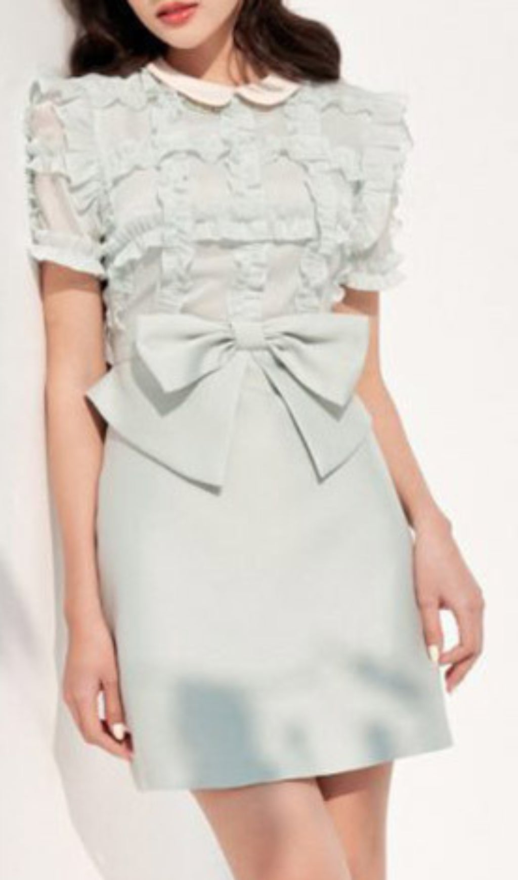 5ed2fdd948b37977fa7e36f86d80cc2b.jpeg Fashionslee Women Bow Ruffle Mini Dress With Collar