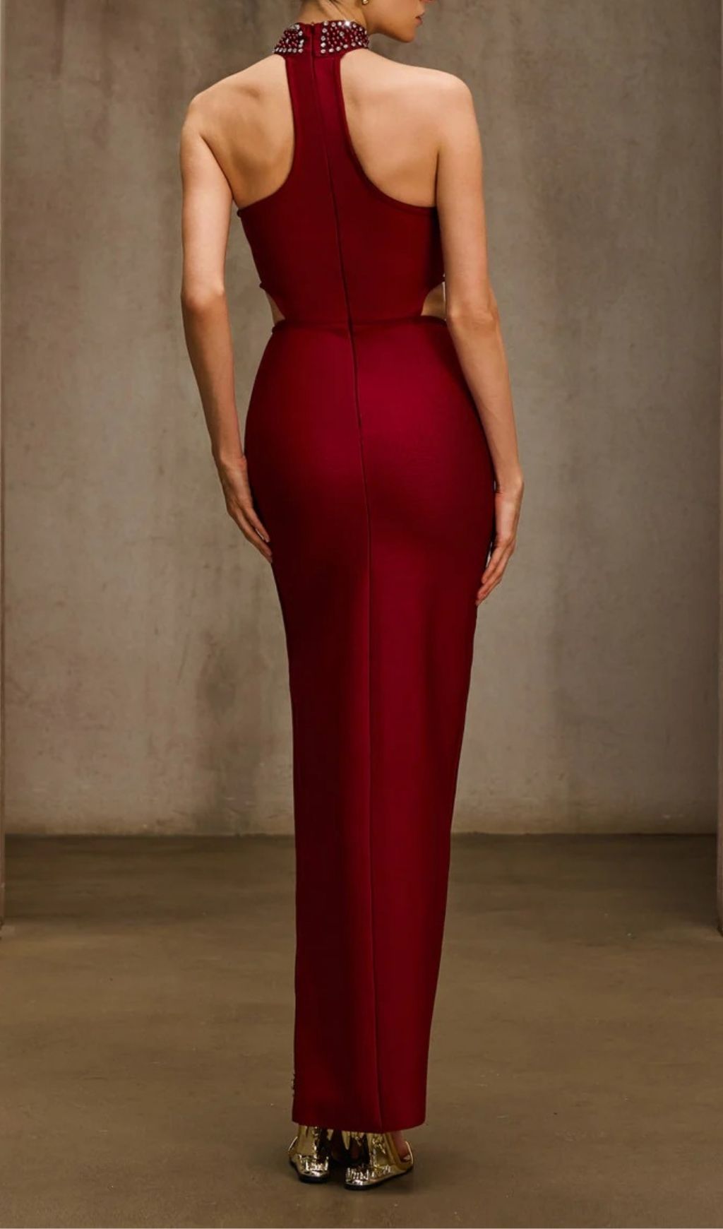 Fashionslee Women Dympna Halterneck Crystal Bandage Maxi Dress