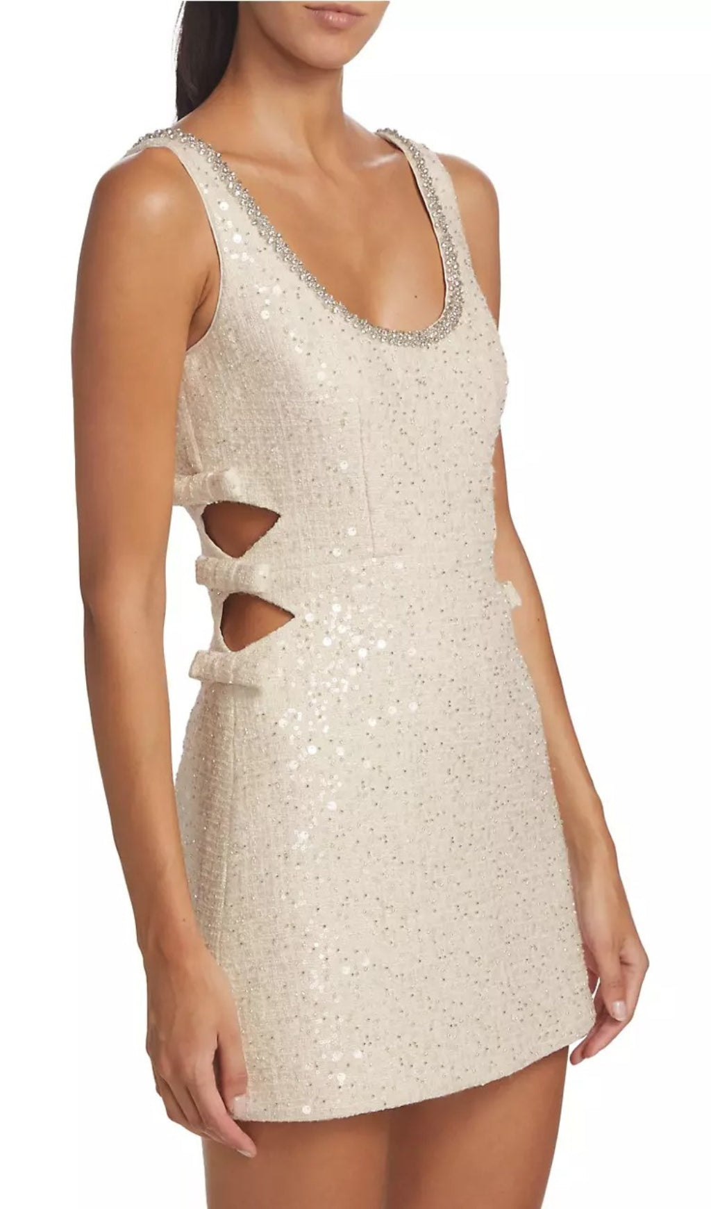 TRENDING IVORY BOUCLE CUTOUT MINI DRESS - OWNCI