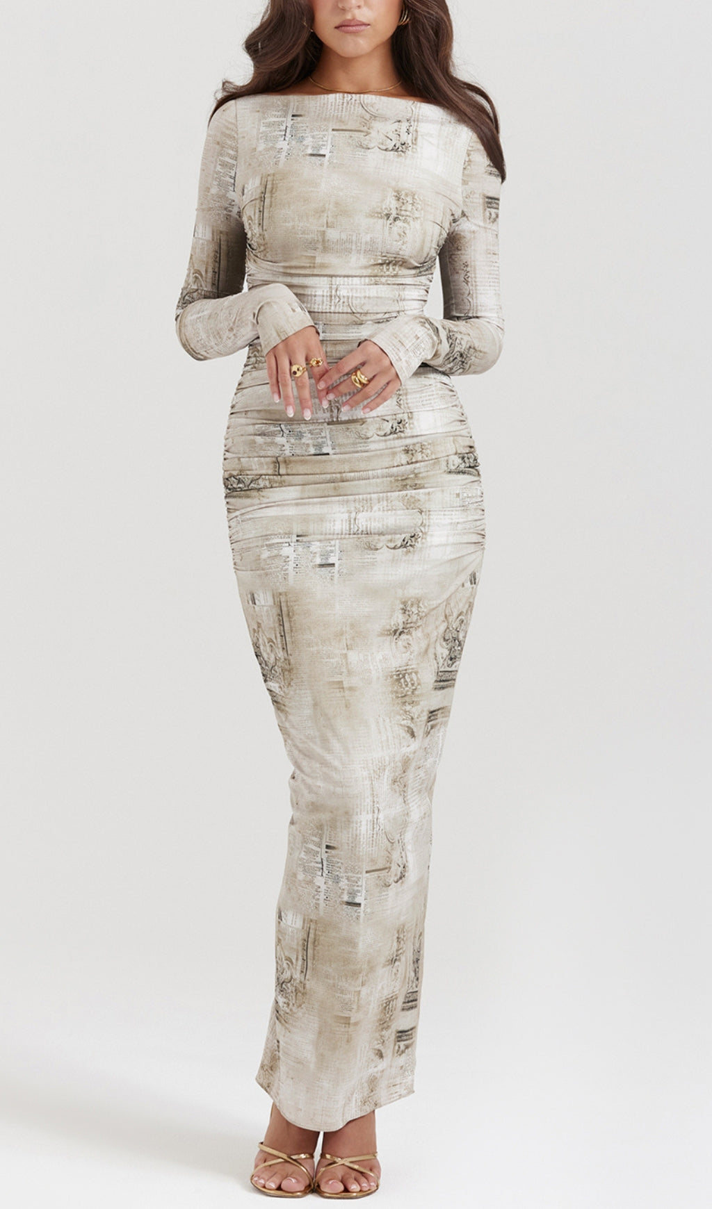 Fashionslee Women Printed Long Sleeve Midi Dress