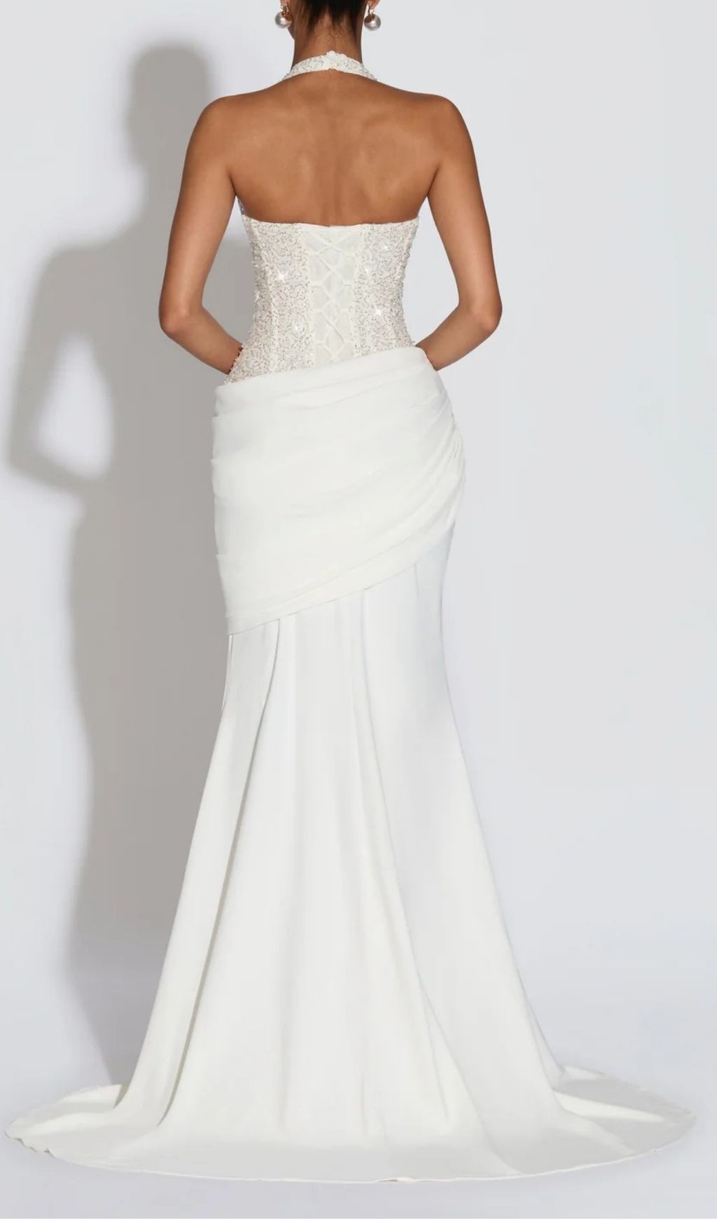 Fashionslee Women Anisij White Halterneck Sequin Maxi Dress