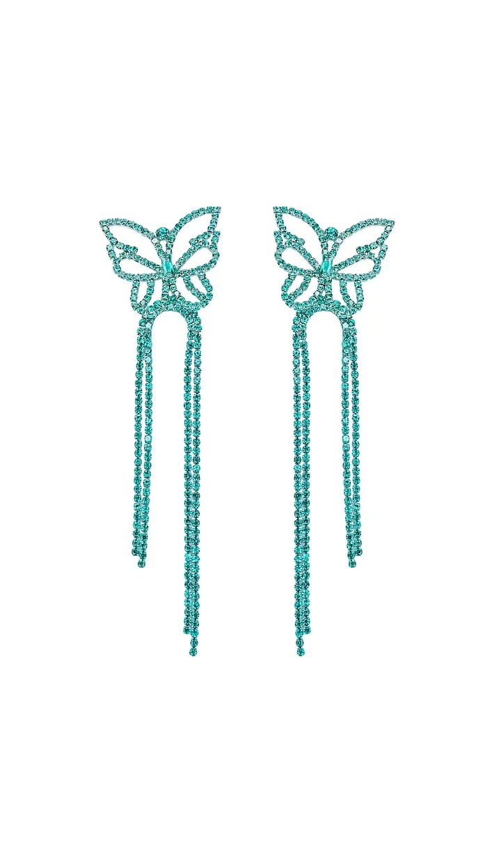 VIRAL BLUE RHINESTONE BUTTERFLY TASSEL EARRINGS - OWNCI VIRAL BLUE RHINESTONE BUTTERFLY TASSEL EARRINGS - OWNCI