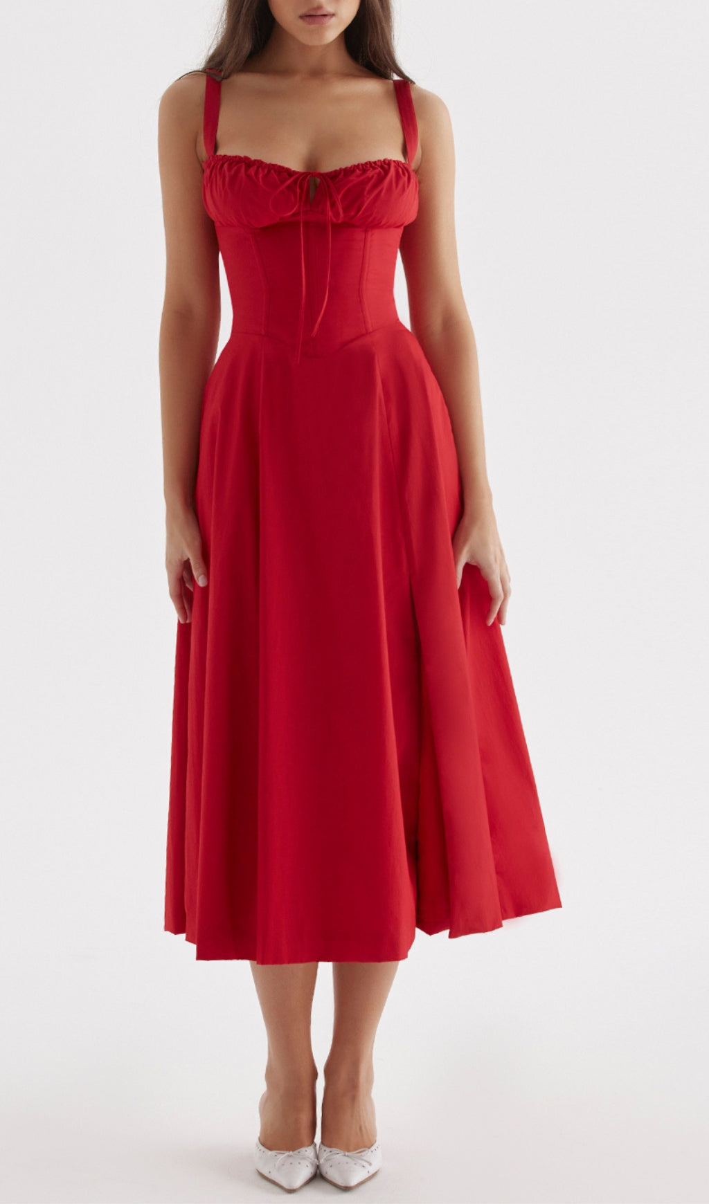 Fashionslee Women Red Rose Bustier Sundress