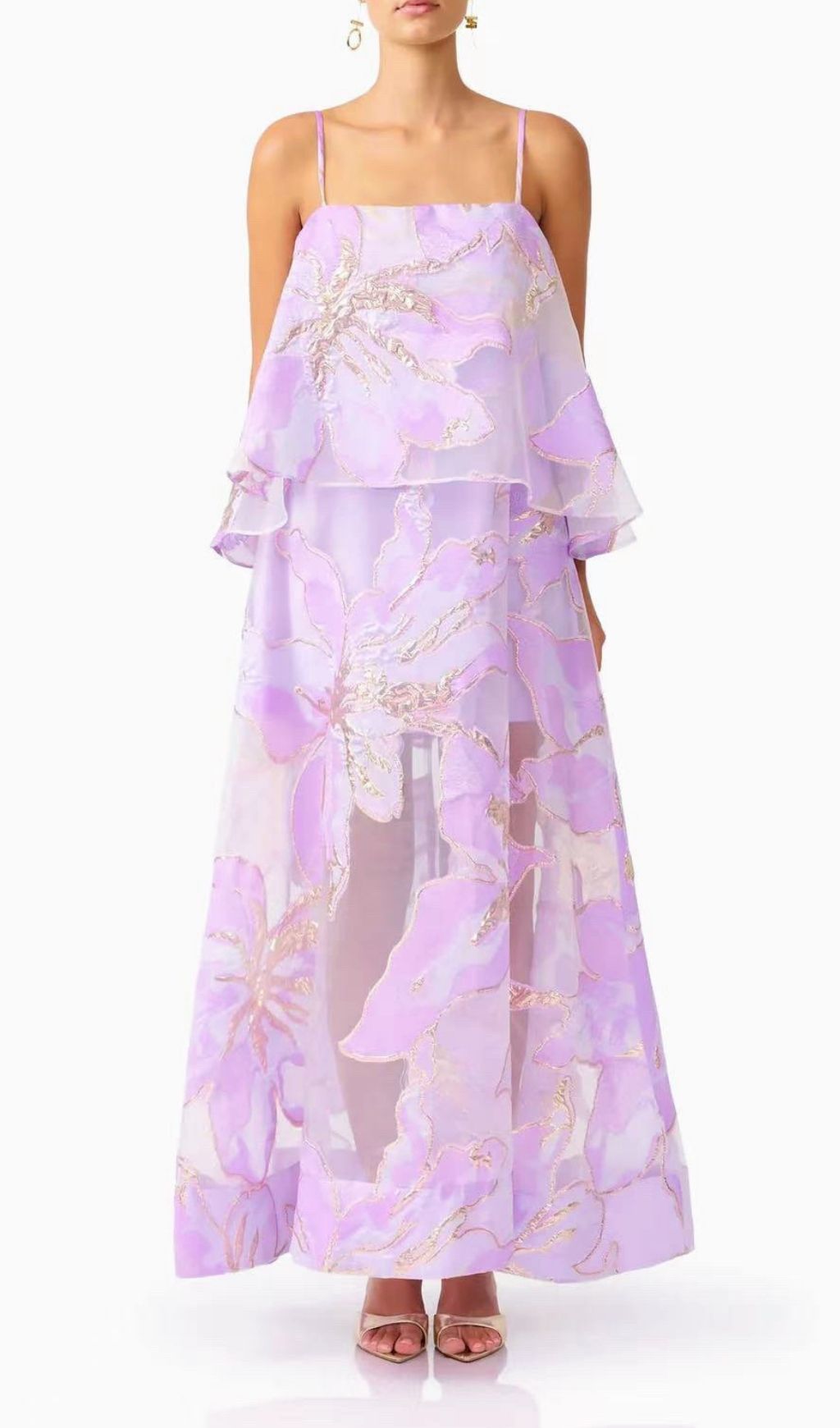 Fashionslee Women Kiden Purple Strappy Floral Midi Dress