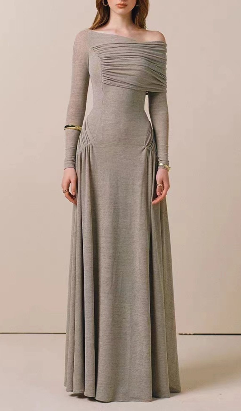 Fashionslee Women Gaia Ruched Long Sleeve Maxi Dress