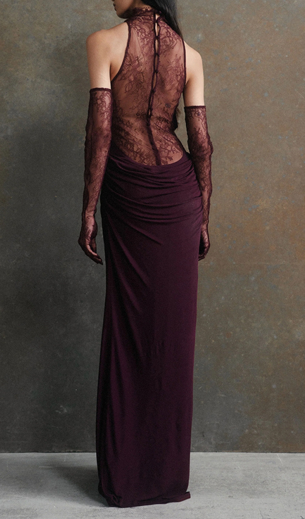 Fashionslee Women Cascade Lace Deep-V Maxi Dress