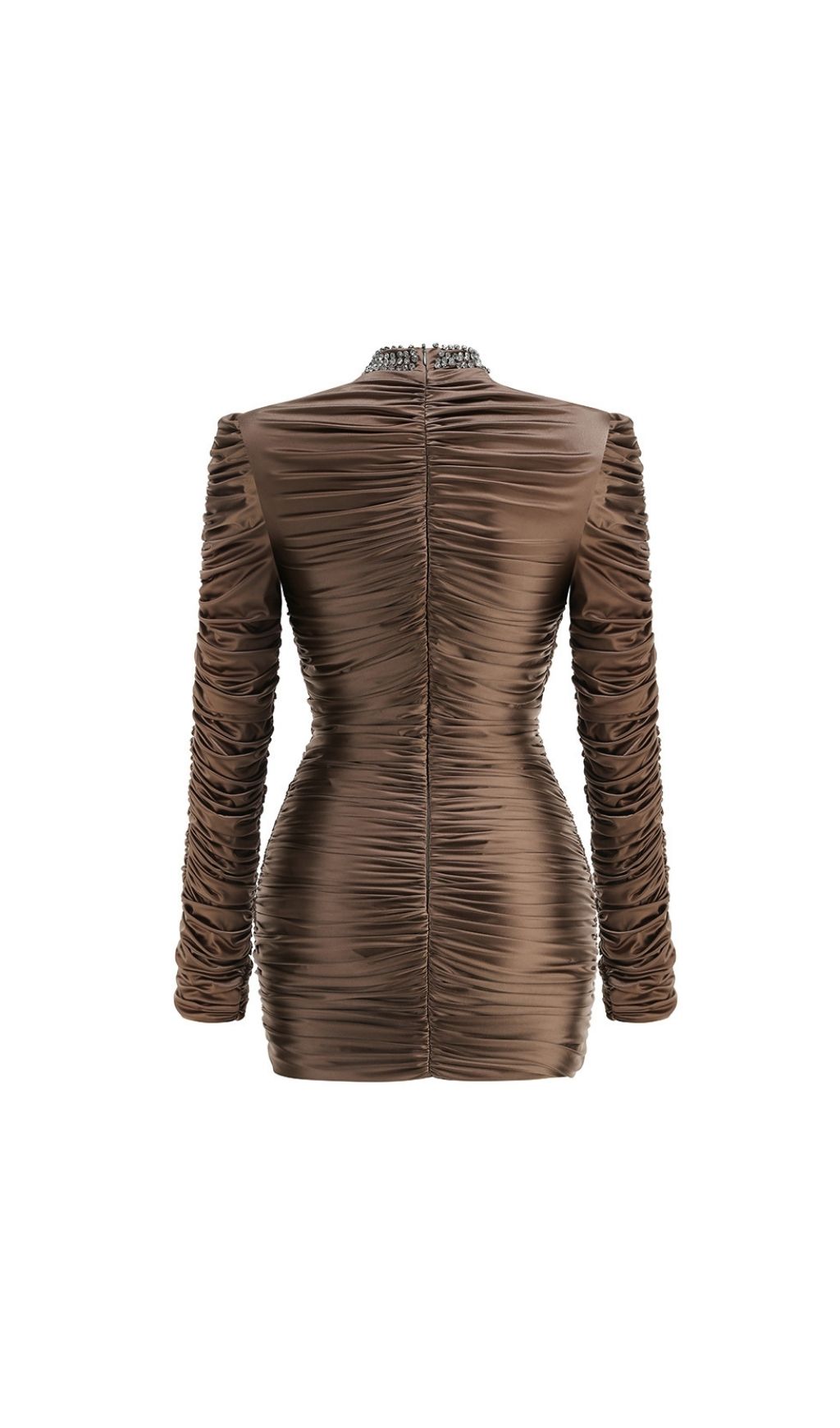 5f9dff53be3111b97f2fa8431aec3c36.jpg Fashionslee Women Khalani Brown Ruched Long Sleeve Mini Dress