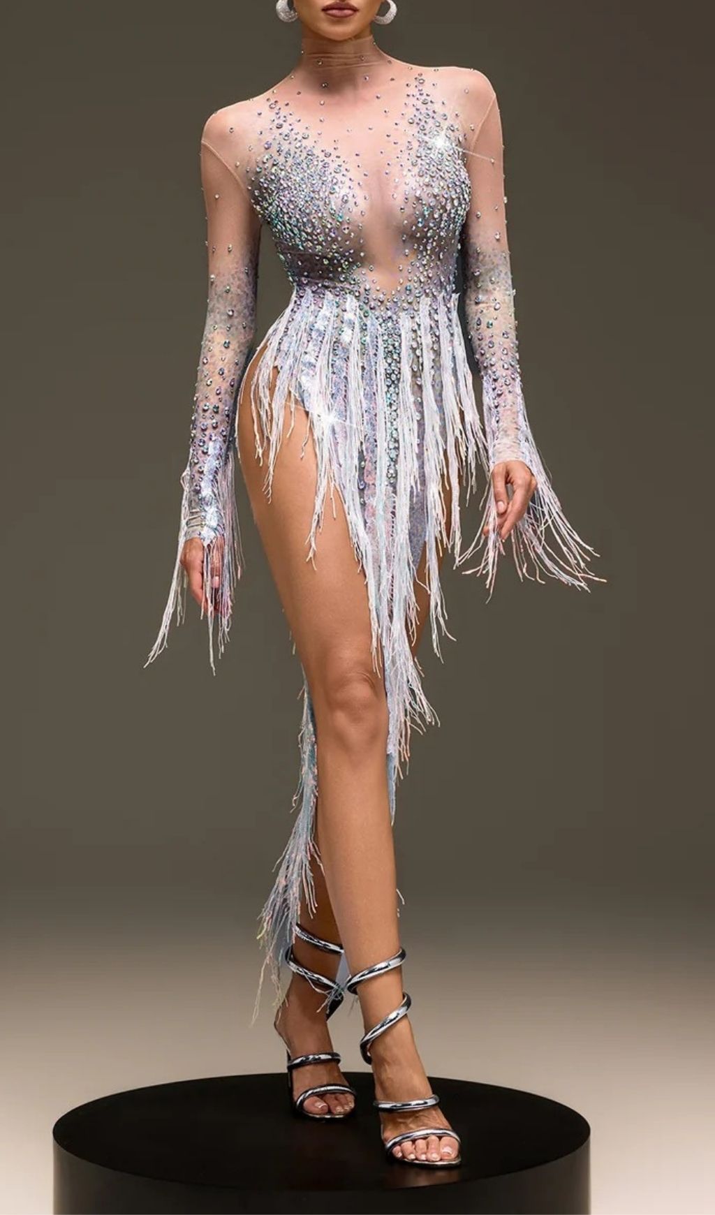 Fashionslee Women Morvayne Crystal Fringe Mesh Dress