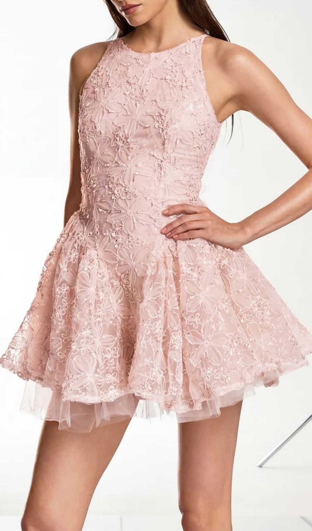 5fb3a12fa1a9510dc1c945b1ec531558.jpg Fashionslee Women Katsumi Pink Halter Lace Flower Mini Dress