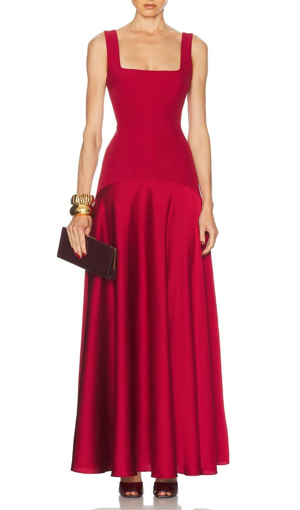 Fashionslee Women Kalista Red Square Neck Maxi Dress