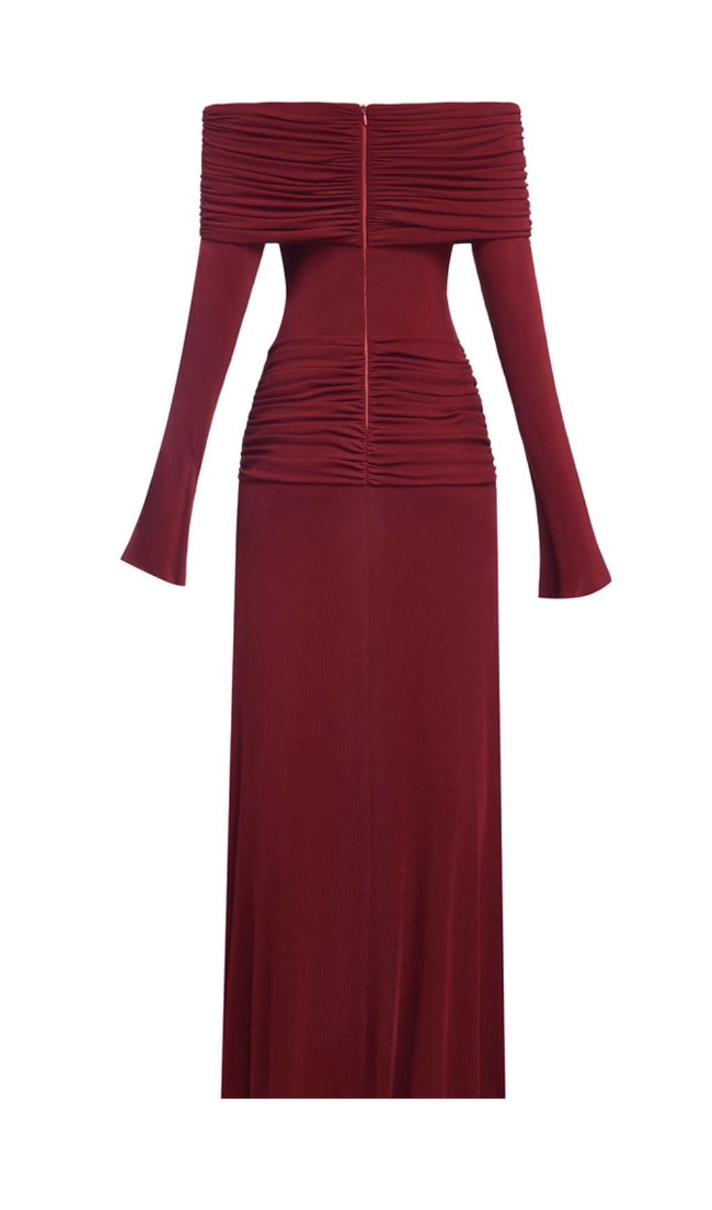 5fe4a89a3ec32993b715c50adfec46fd.jpg Fashionslee Women Gala Wine Off-Shoulder Ruched Long Sleeve Maxi Dress