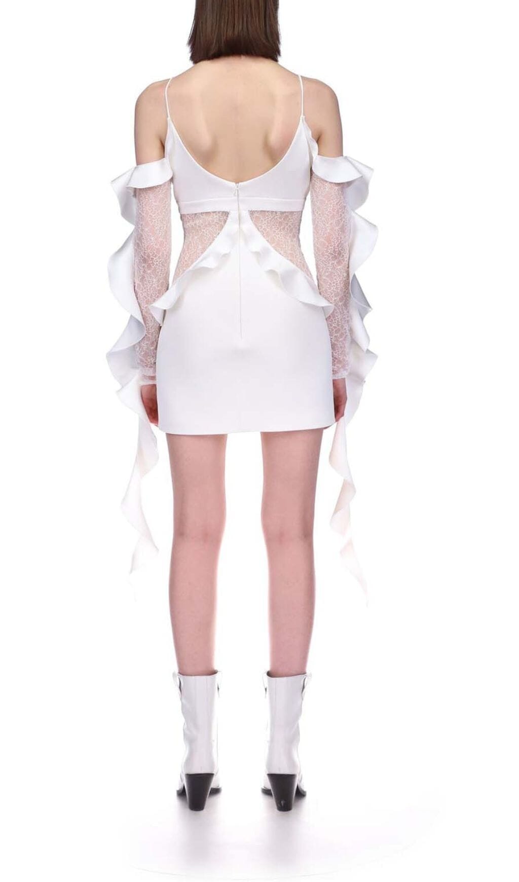 Fashionslee Women Ruffled Lace Mini Dress In White