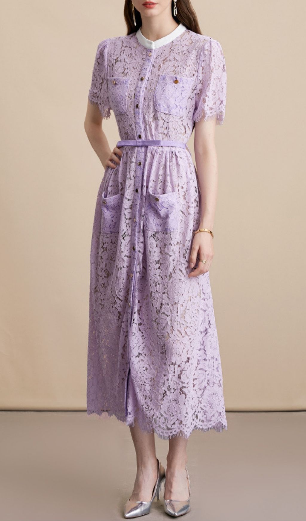 Fashionslee Women Kianda Purple Lace Midi Dress