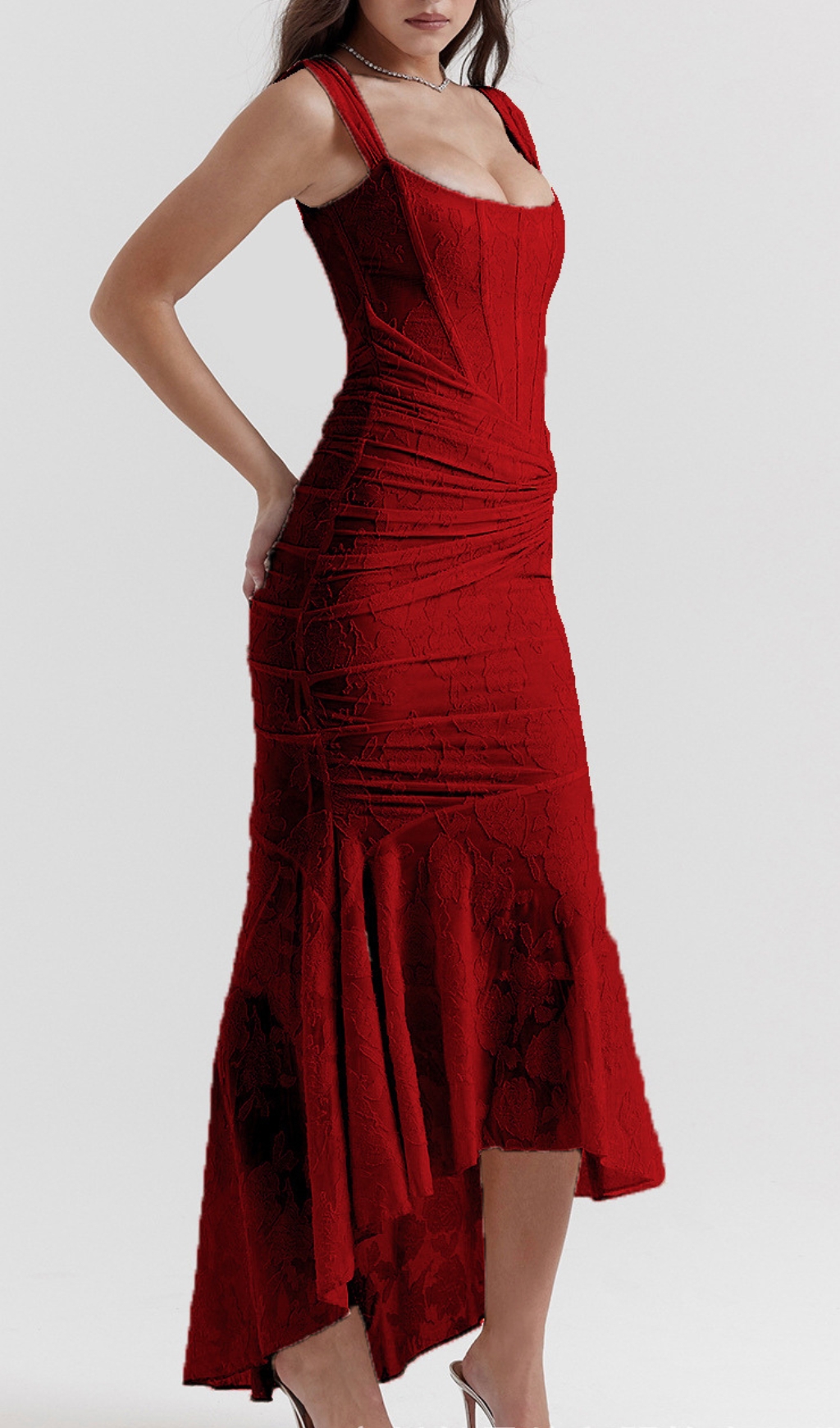 Fashionslee Women Anaëlle Red Floral Corset Maxi Dress