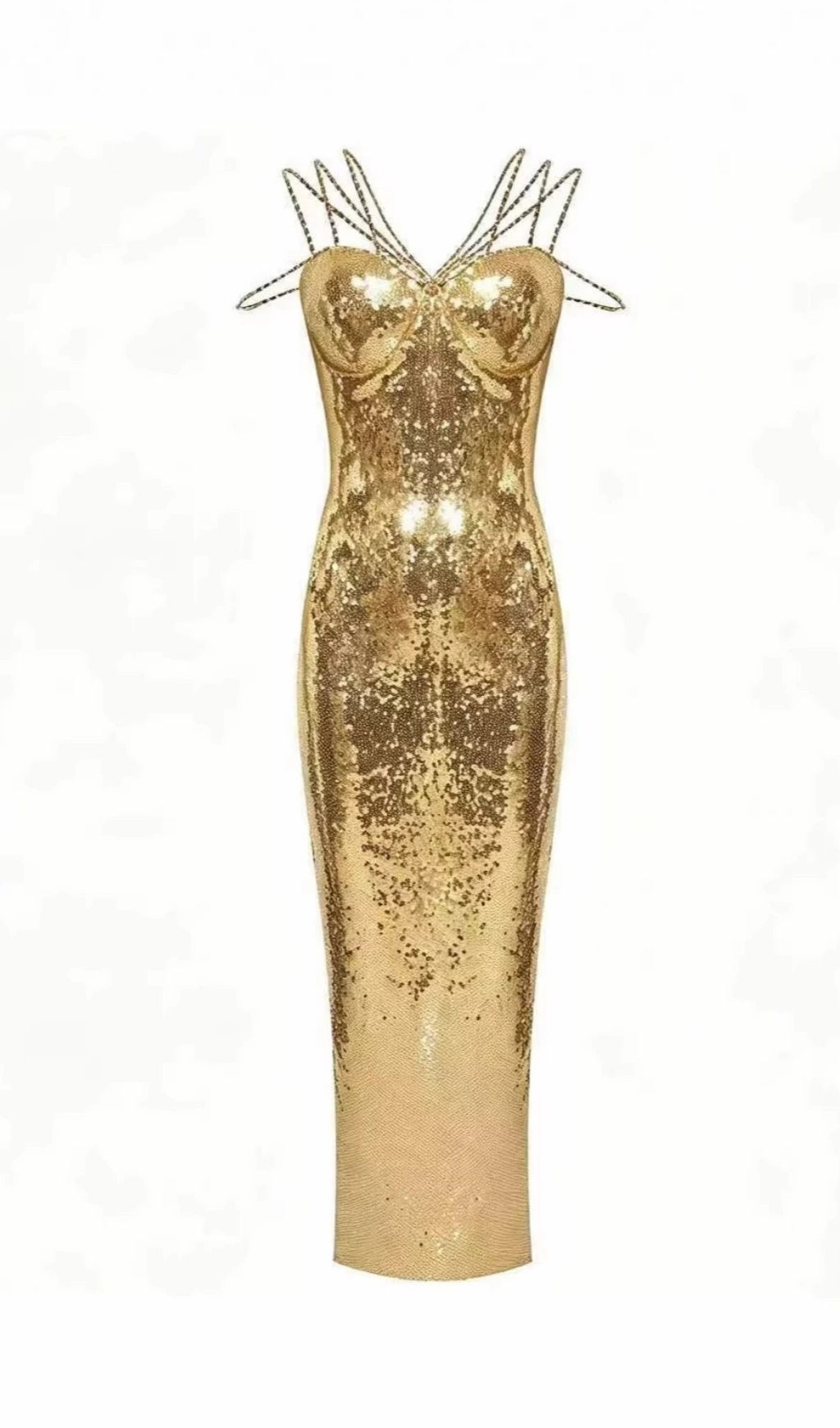 60059eef35edb9d9b9d224e79a2e18e0.jpg Fashionslee Women Lacretia Gold Sequin Chains Maxi Dress
