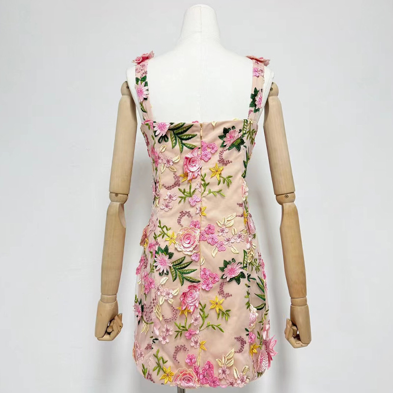Fashionslee Women Fyodor Strappy Flower Embroidery Mini Dress