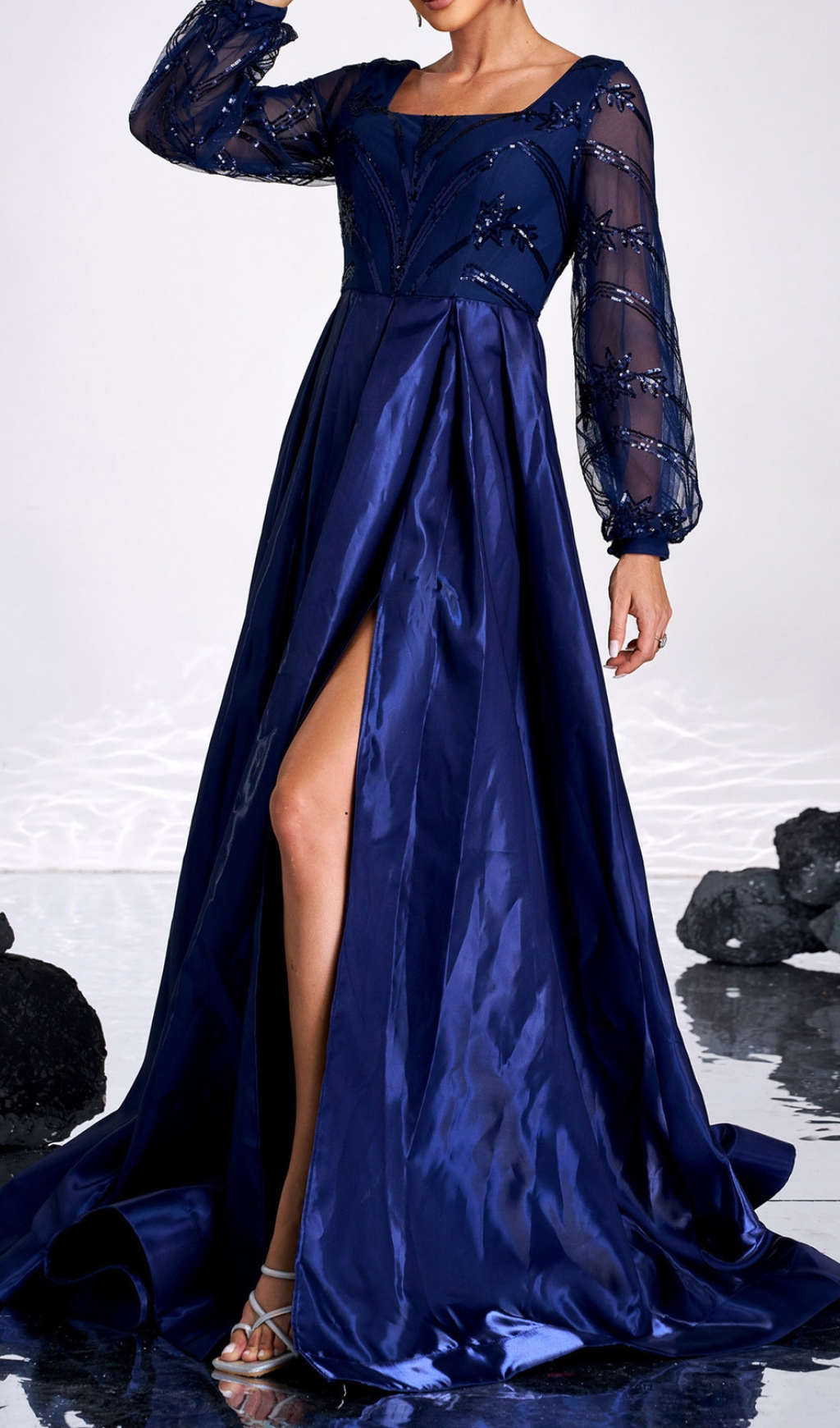 604e88c43ebbad782606a3191650d1e8.jpg Fashionslee Women Cruise Blue Long Sleeve Square Neck Maxi Dress