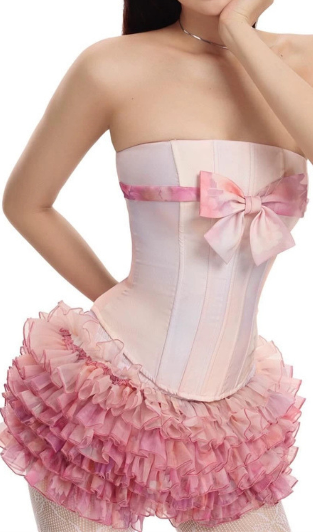 Fashionslee Women Dalili Pink Corset Top & Skirt Set