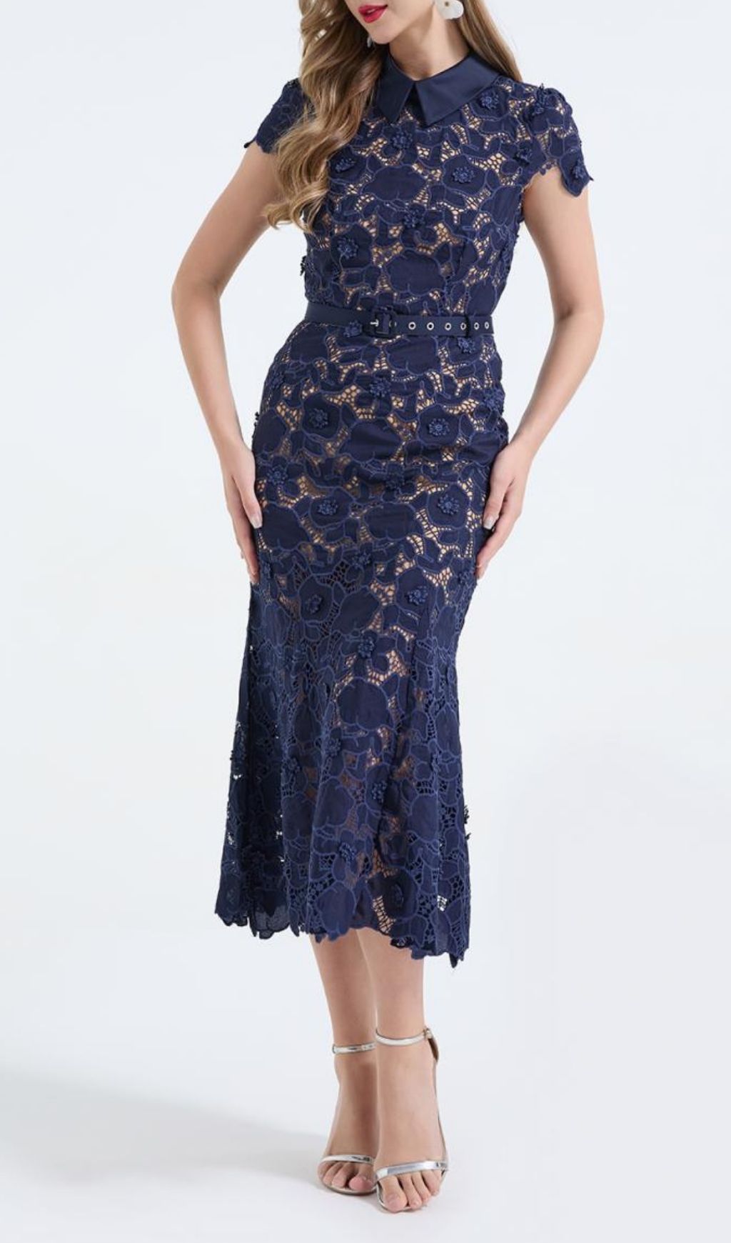 6068939db8fb7ee51ff999b75457127b.jpg Fashionslee Women Kennita Navy Lace Midi Dress