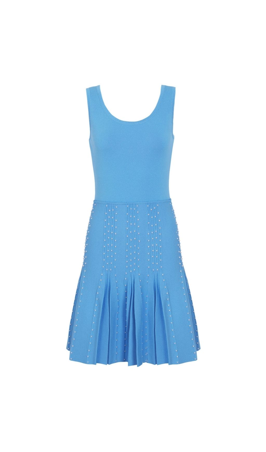 Fashionslee Women Kirby Blue Sleeveless Beaded Knit Mini Dress
