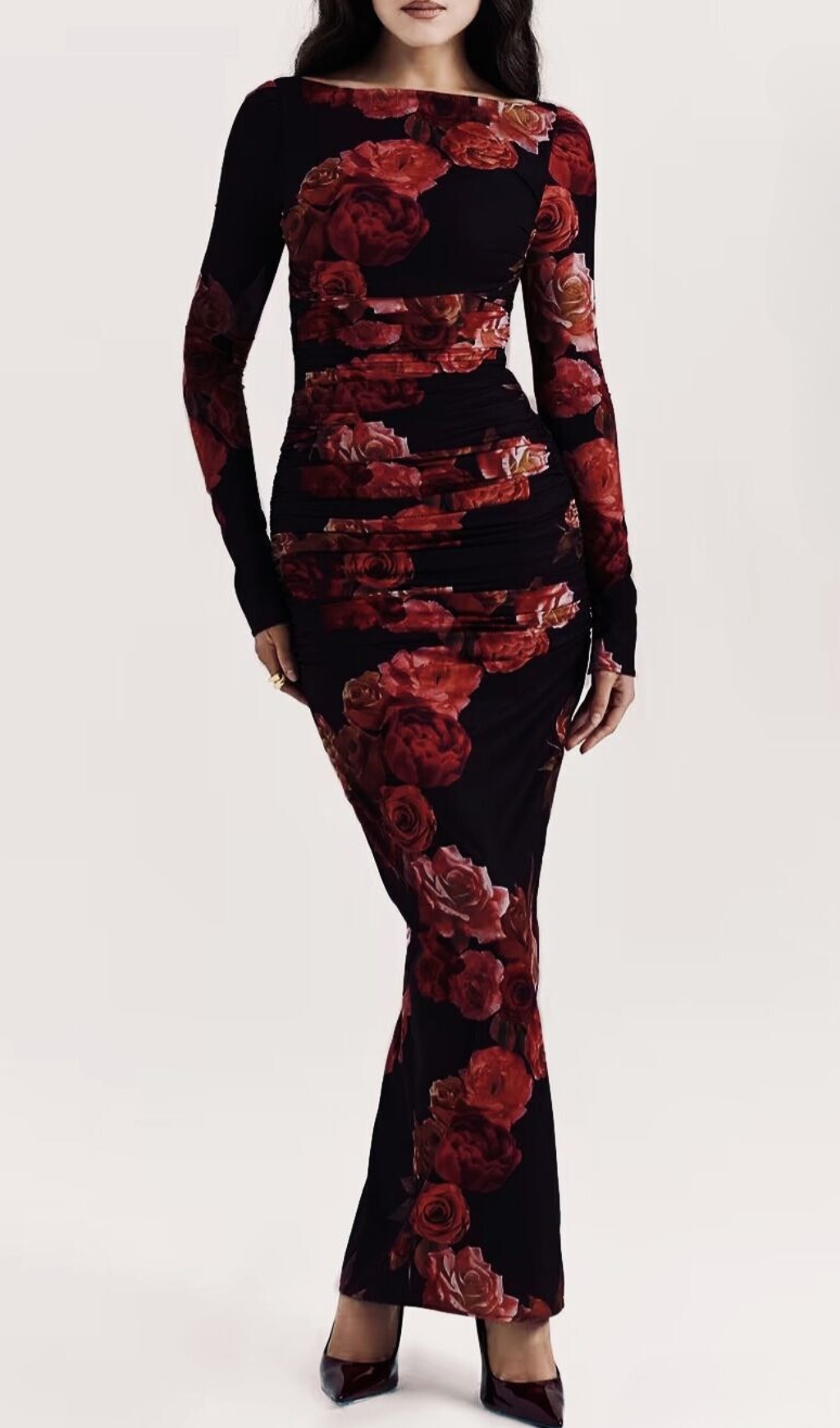 Fashionslee Women Chanda Long Sleeve Flower Printed Maxi Dress