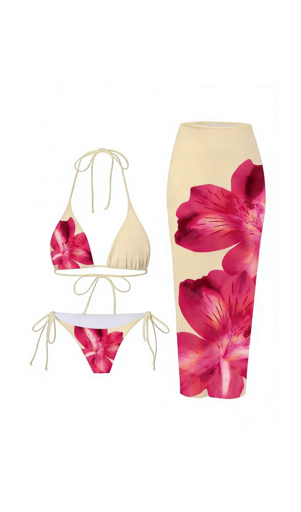 Fashionslee Women Grynn Floral Bikini Three Piece Set In Beige