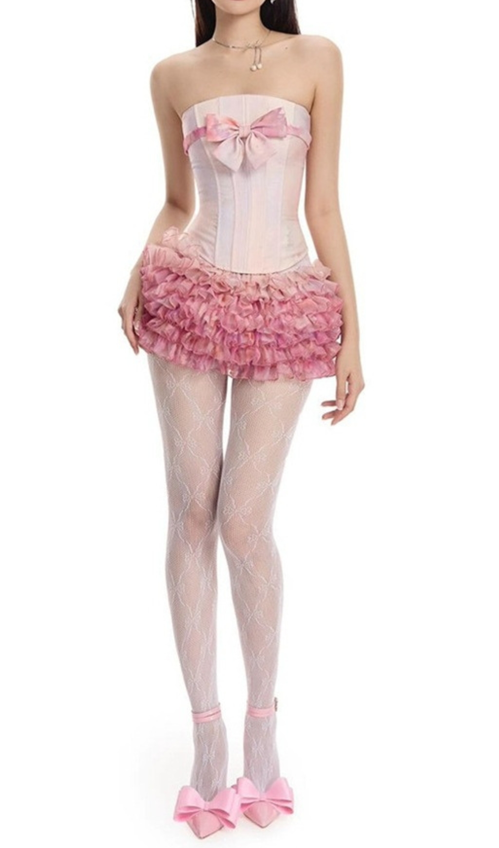 Fashionslee Women Dalili Pink Corset Top & Skirt Set