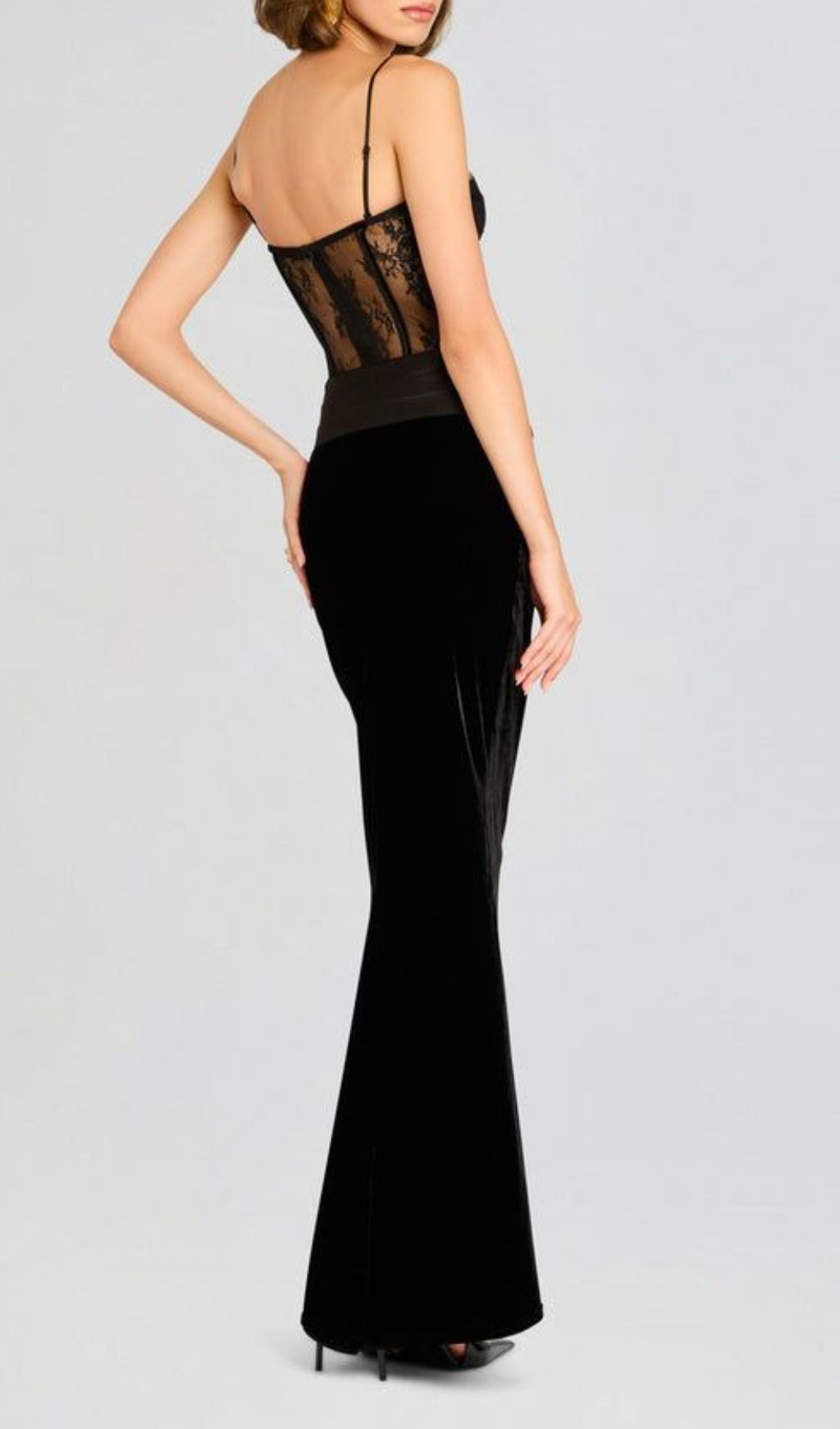 Fashionslee Women Fantasia Black Lace Corset Maxi Dress