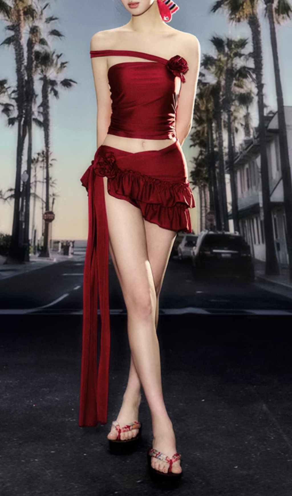 6102ced70cc3e55a5a2c024725aa54a6.jpg Fashionslee Women Doga Red Flower Three-Piece Swimsuit