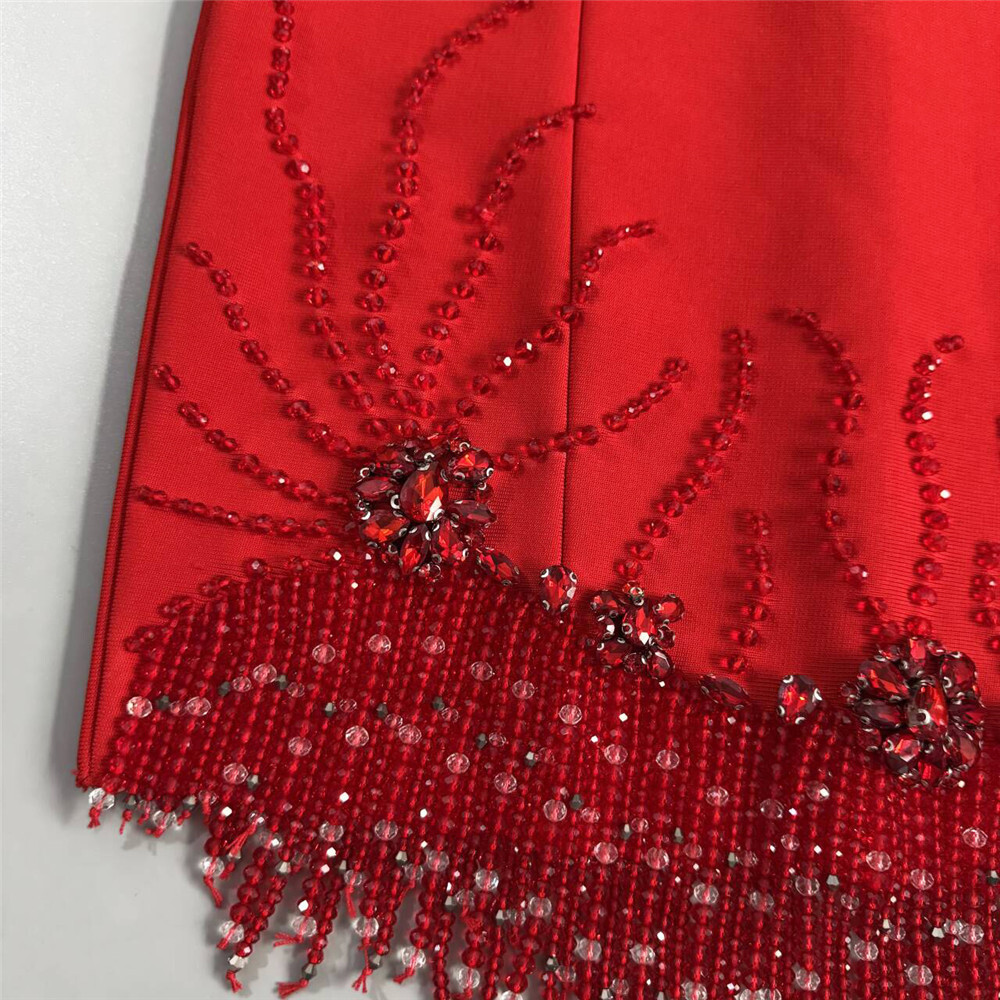 610cecce7cb4beaa6971f2cd9f76c088.jpg Fashionslee Women Almaas Sleeveless Rhinestone Fringe Bandage Dress