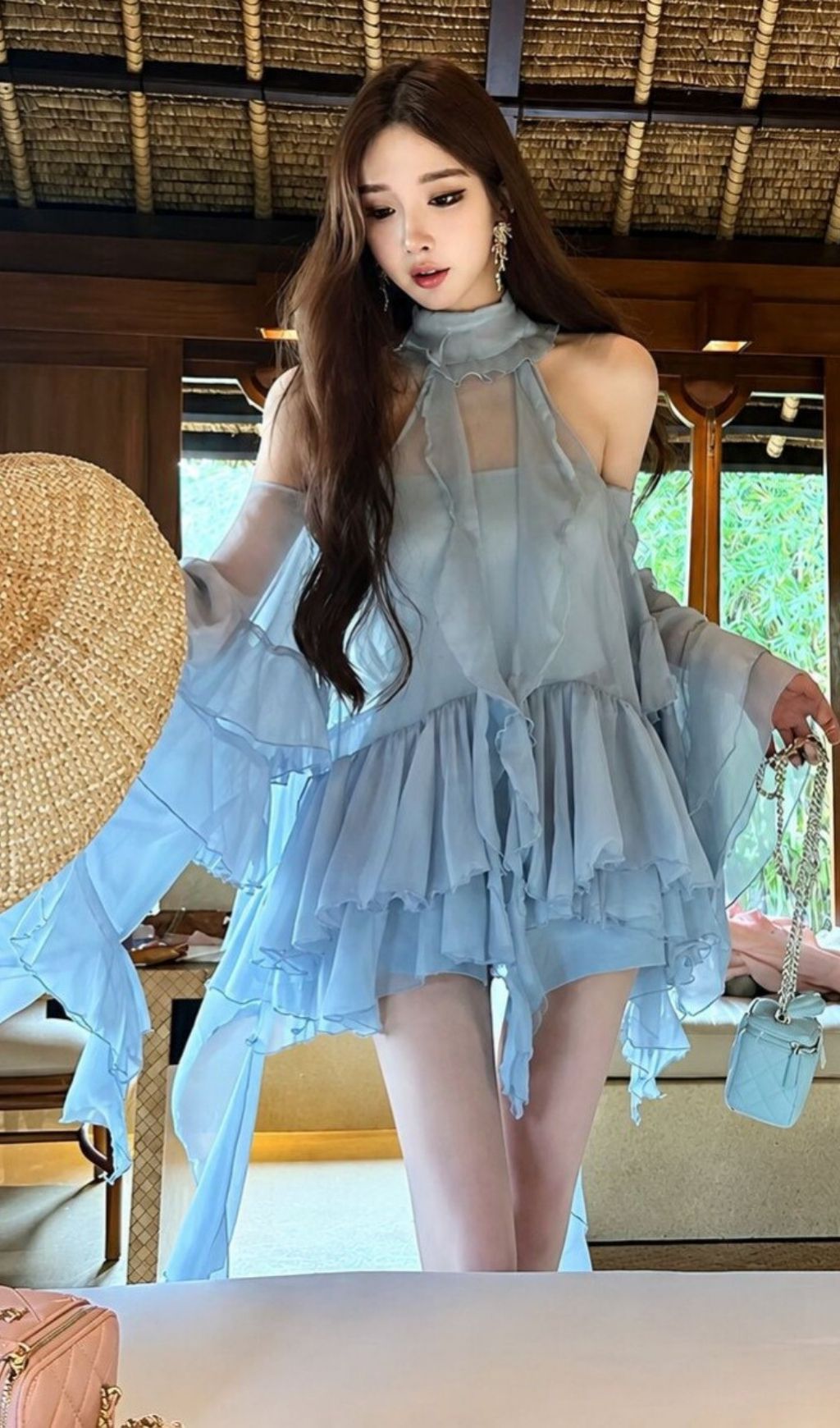 Fashionslee Women Kylah Blue Ruffle Three-Piece Set