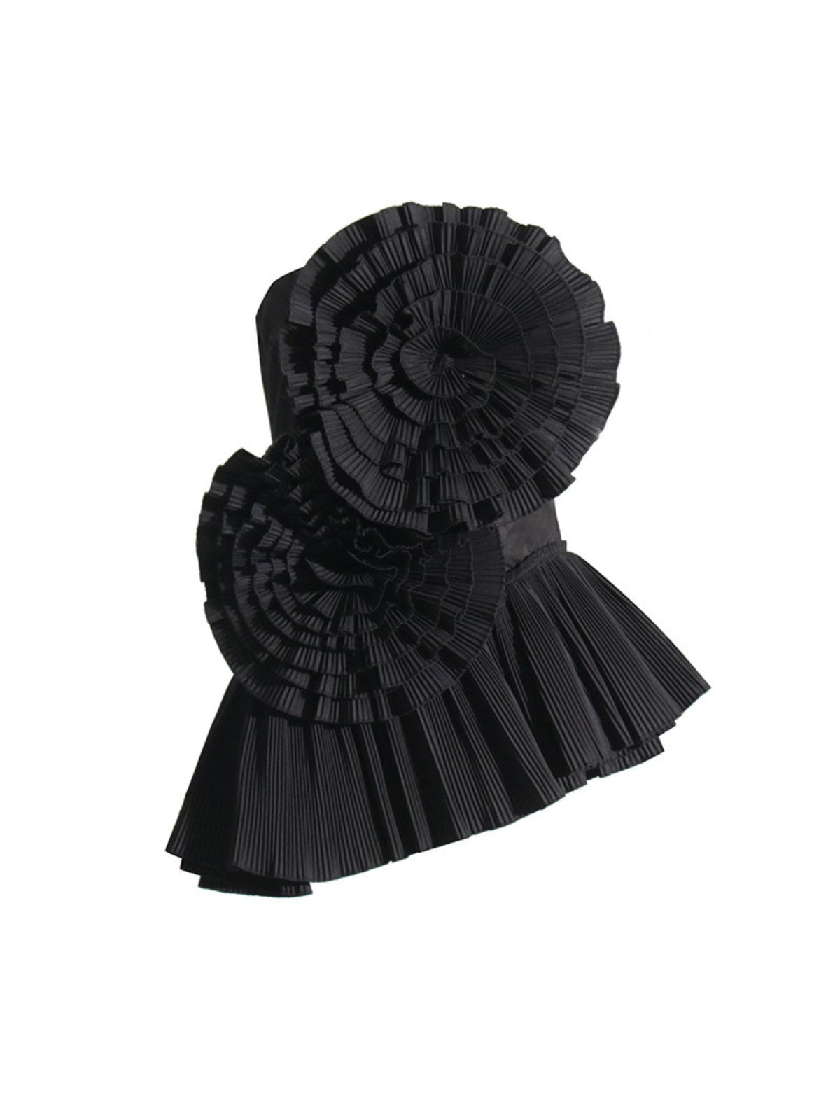615783dc473a3c83e6641ba70c67c19b.jpeg Fashionslee Women Strapless Flower Pleated Top In Black