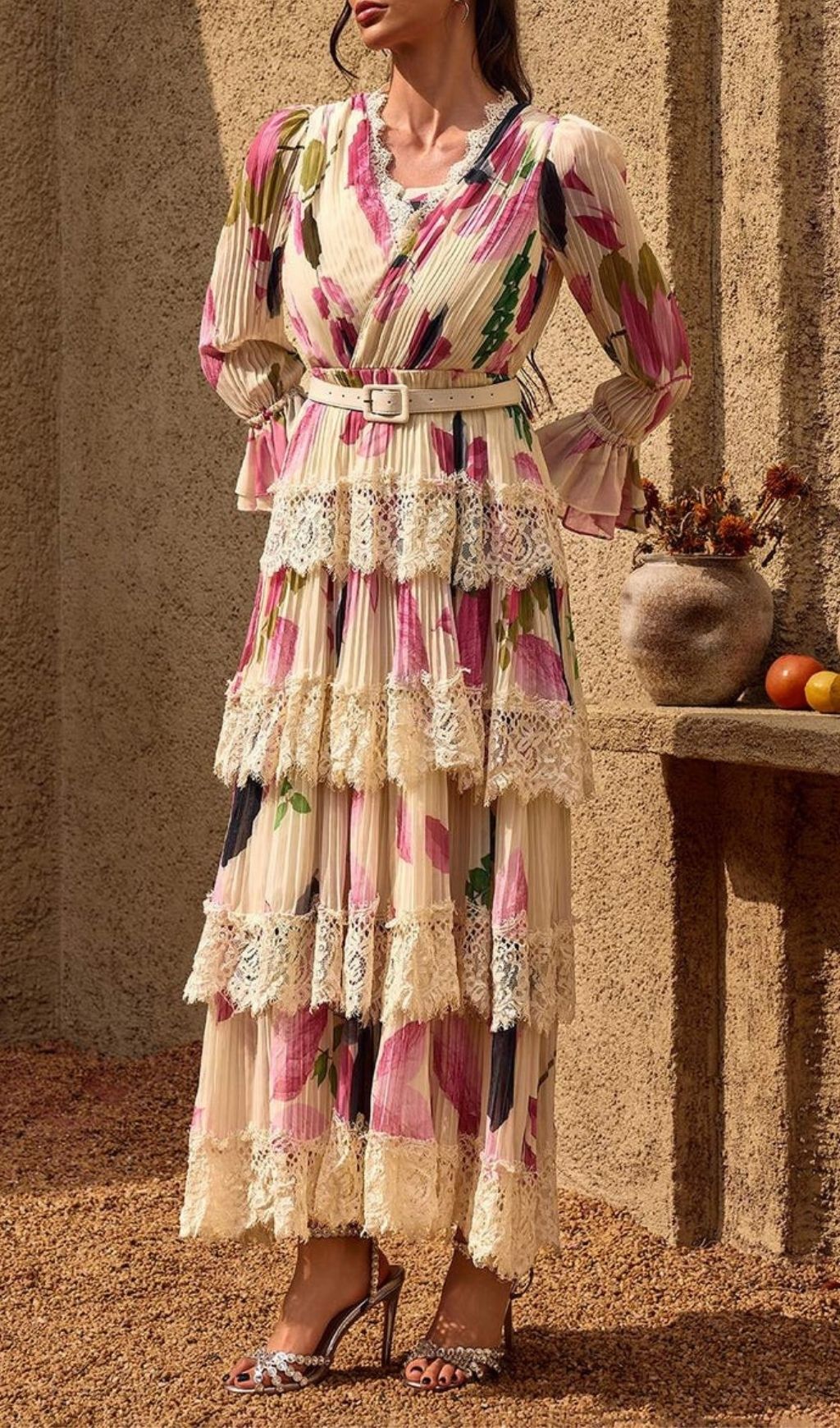 6169da62fe9e98b8a513bc63095d6563.jpg Fashionslee Women Charleen V Neck Floral Lace Tiered Maxi Dress