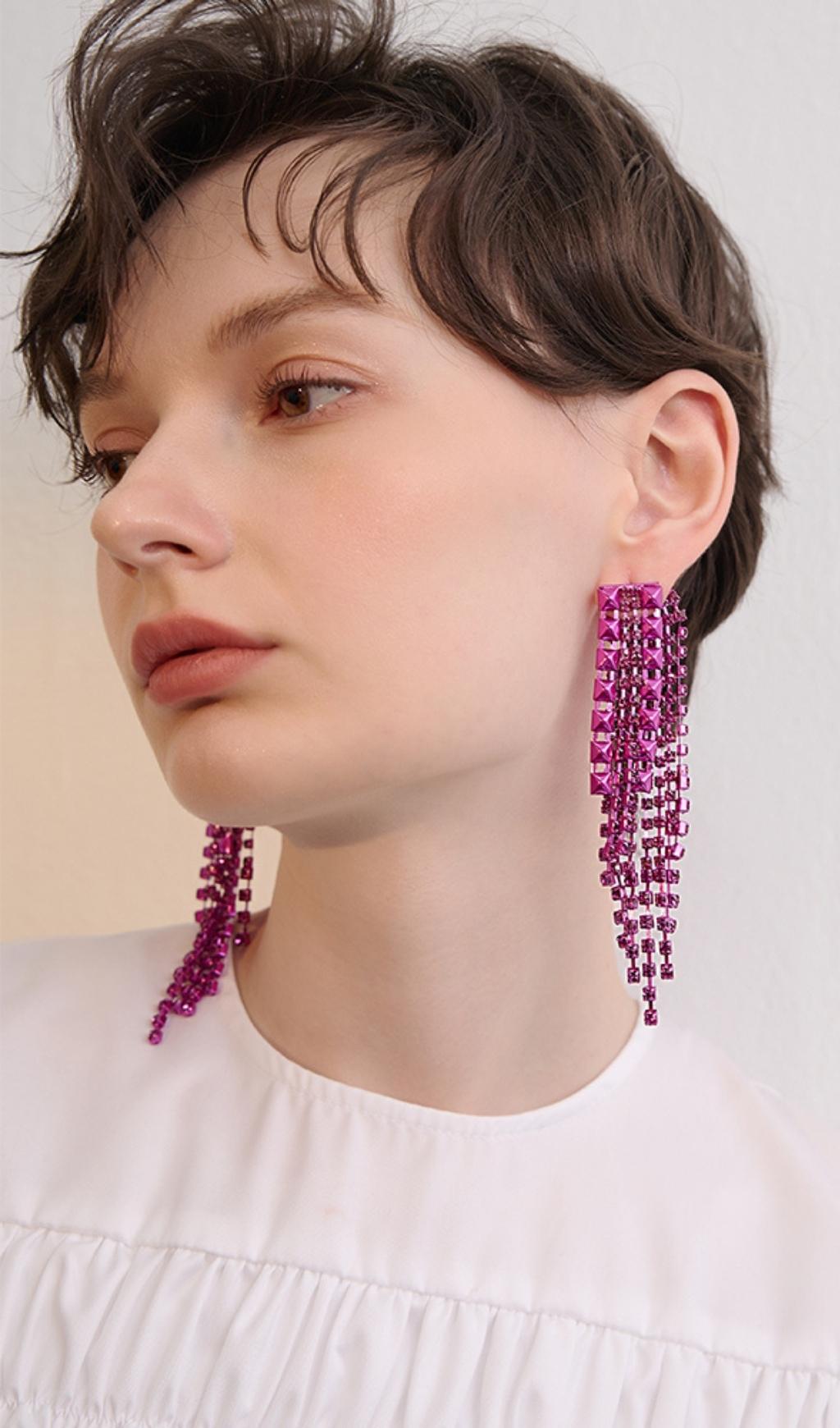 Fashionslee Women Arnau Dark Violet Rhinestone Tassel Earrings
