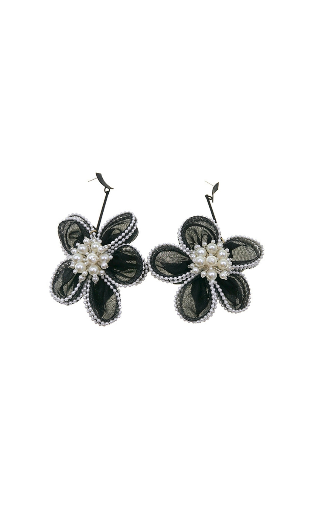 61a33bcf11ea67046b20254f2e462311.jpeg Fashionslee Women Aura Black Lace Flower Pearl Earrings