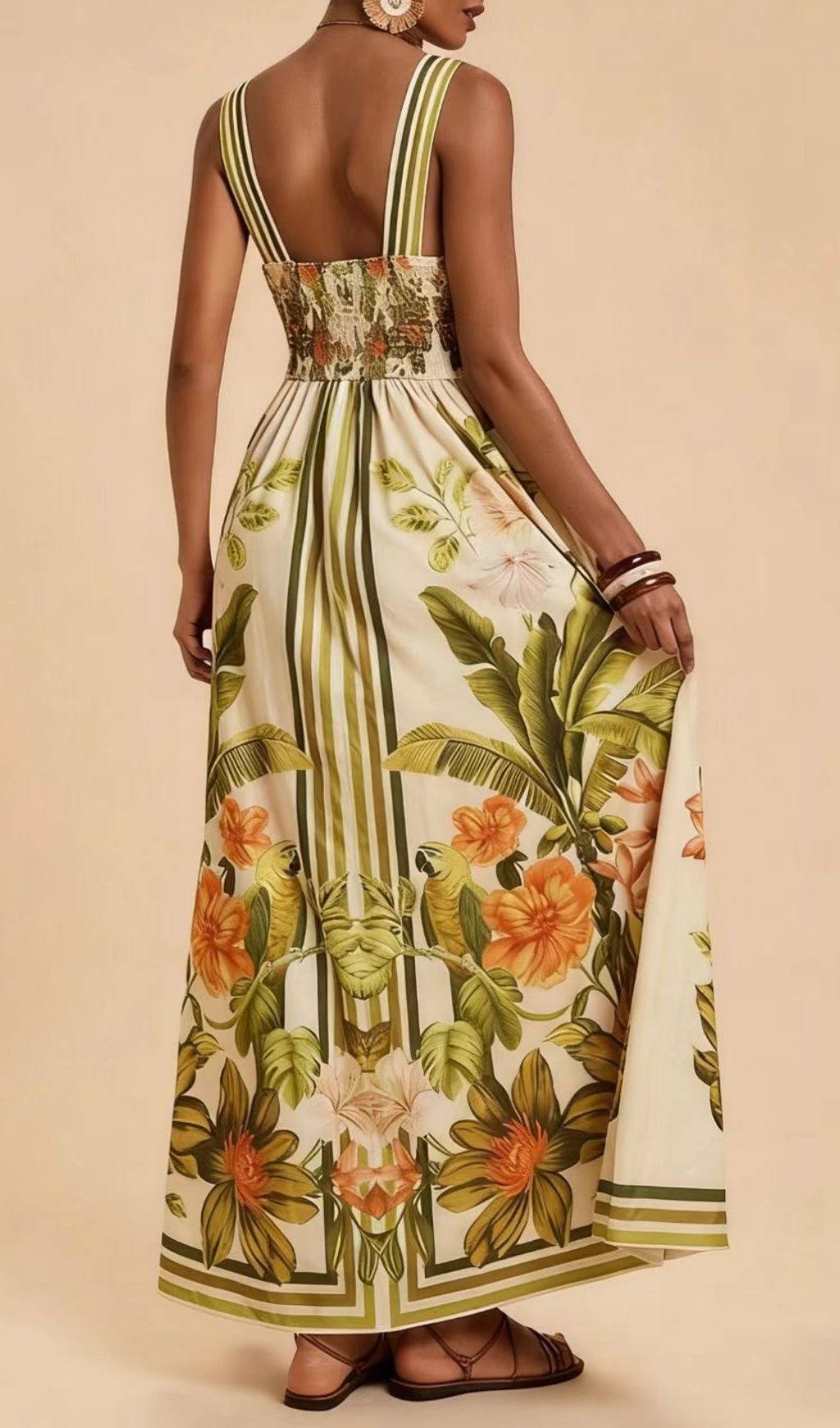 Fashionslee Women Laibah V-Neck Flower Printed Maxi Dress