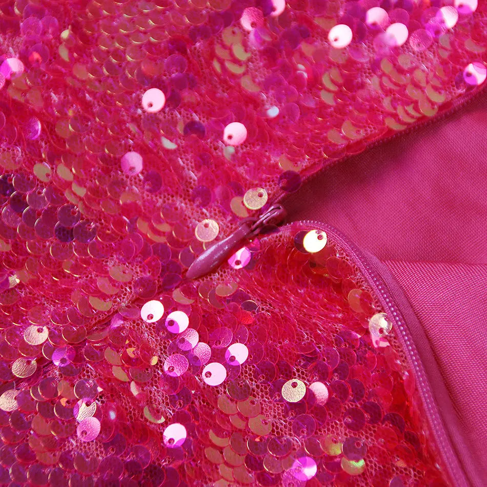 Fashionslee Women Rose Red Sequin One Shoulder Mini Dress