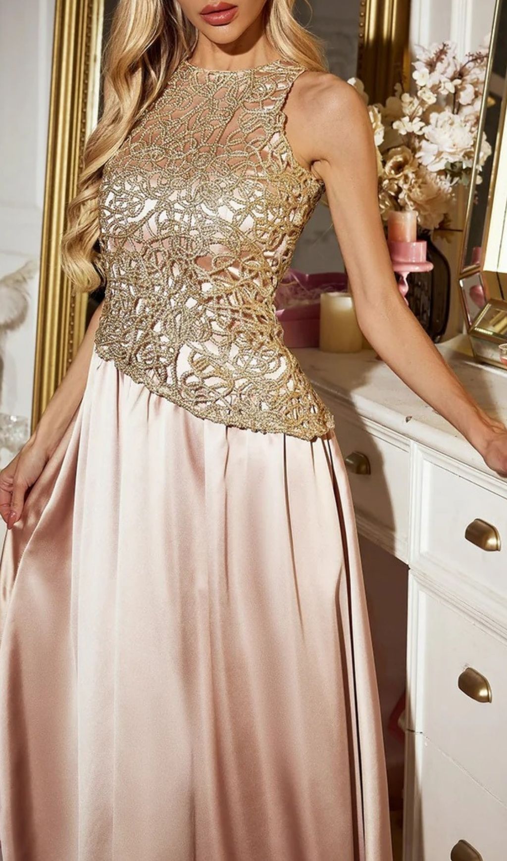 SLEEVELESS SATIN MIDI DRESS – TRENDING AESTHETIC - OWNCI