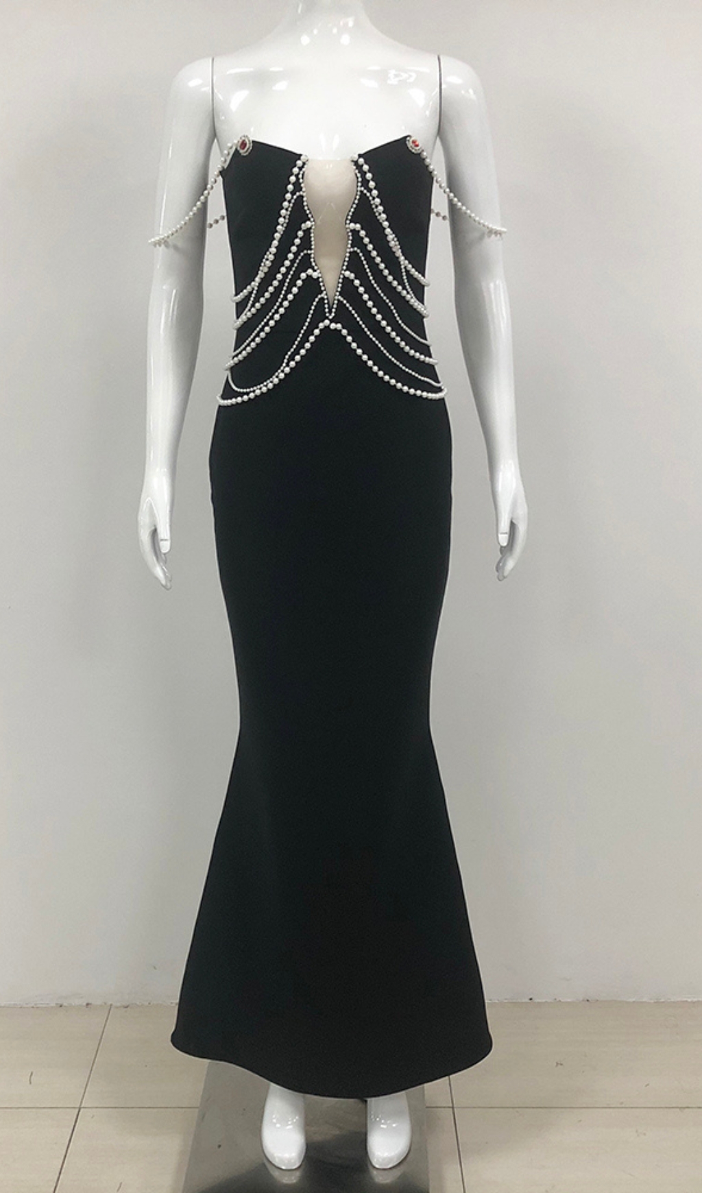 Fashionslee Women Clifton Black Pearl Bandage Maxi Dress