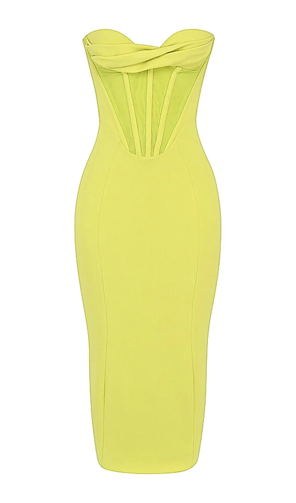 Fashionslee Women Yellow Strapless Bandage Midi Dress