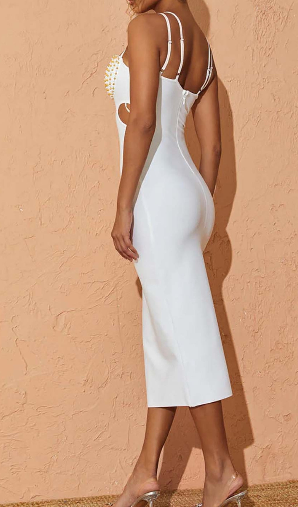 Fashionslee Women Shell Strap Beading Midi Dress In White