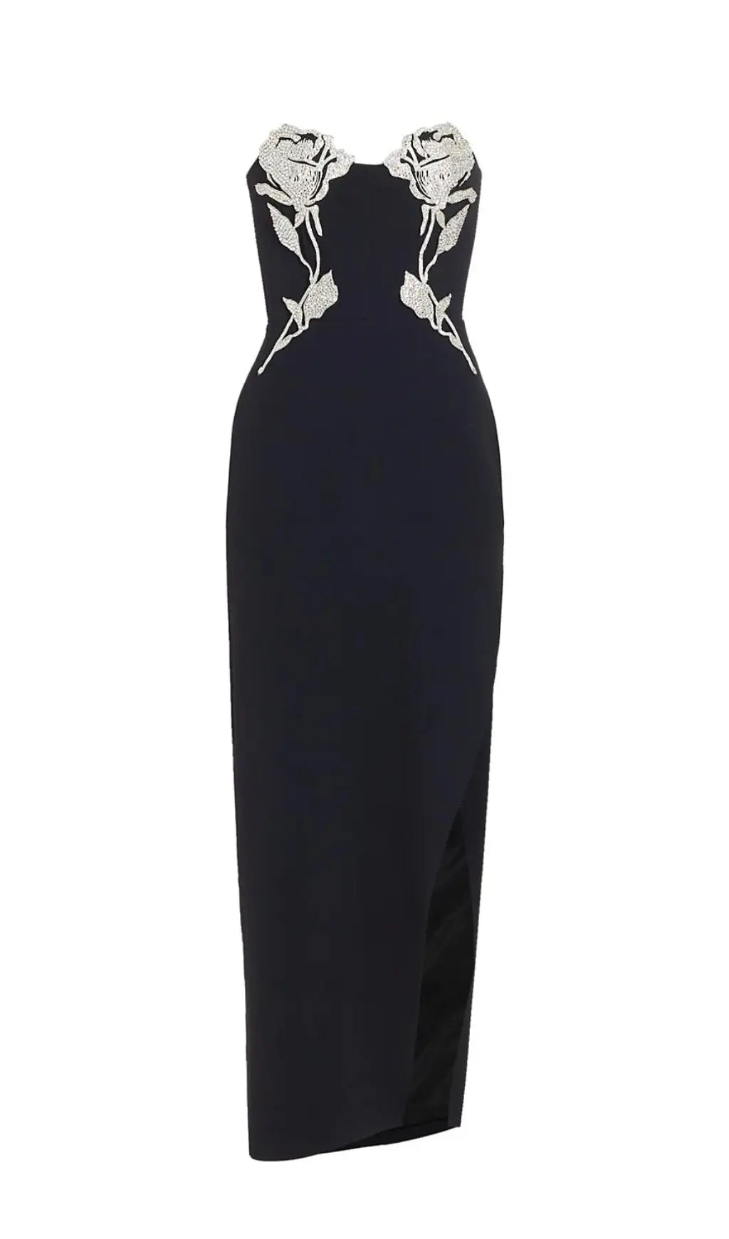 Fashionslee Women Crystal Flower Maxi Dress In Black