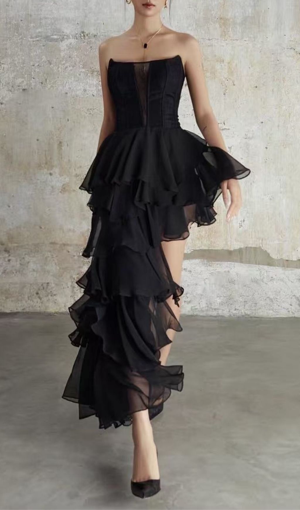 622165ef060491cff3b3b42d65ae0aaa.jpg Fashionslee Women Kassi Black Strapless Layered Maxi Dress