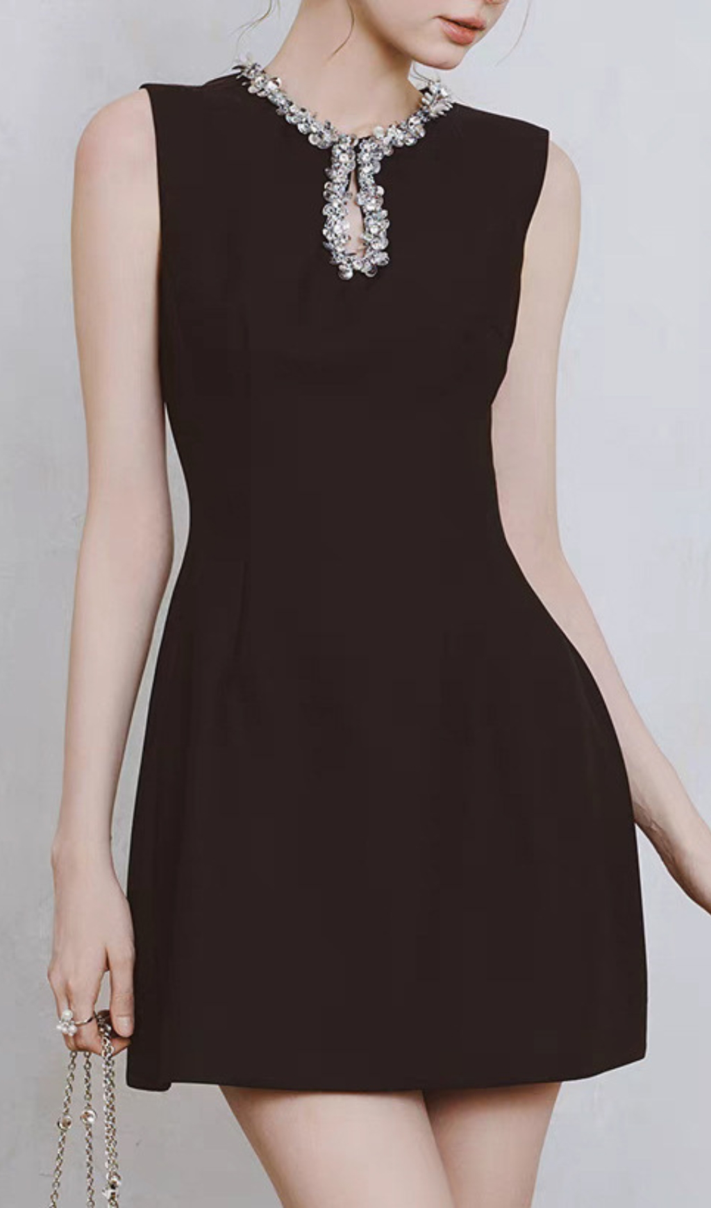 6227e03e10942b677d3af404d4c58300.jpg Fashionslee Women Dorin Black Embellished Neck Mini Dress