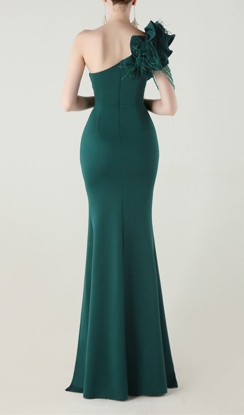 Fashionslee Women Ijlal Green One-Shoulder Ruffle Maxi Dress