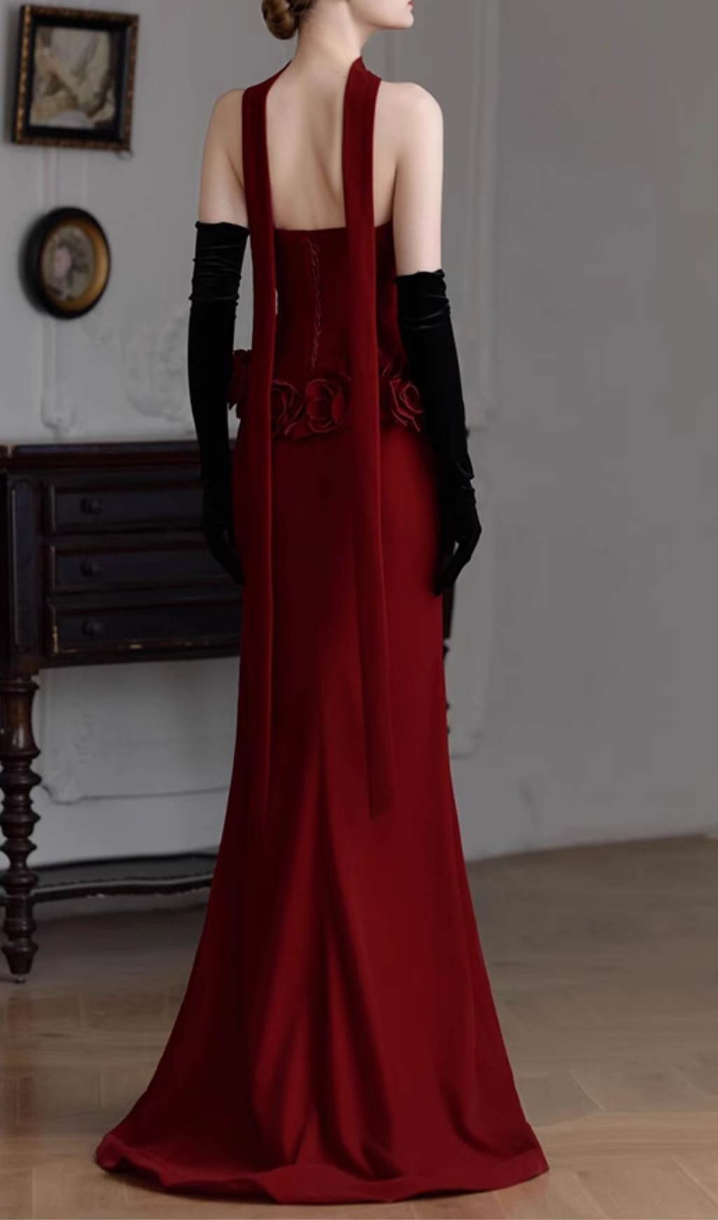 Fashionslee Women Edena Red Strapless Flower Maxi Dress