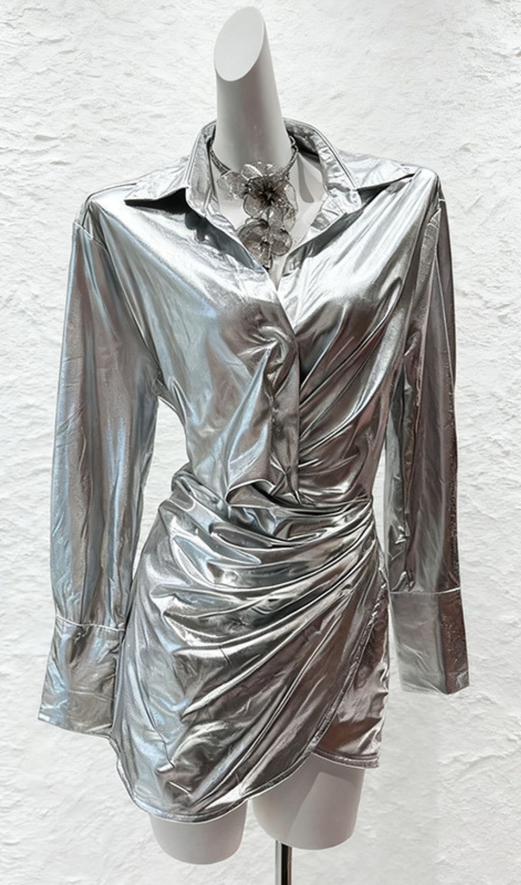6237479ee5640e27fb74f11ee41e3808.jpg Fashionslee Women Havana Silver Long Sleeve Mini Dress