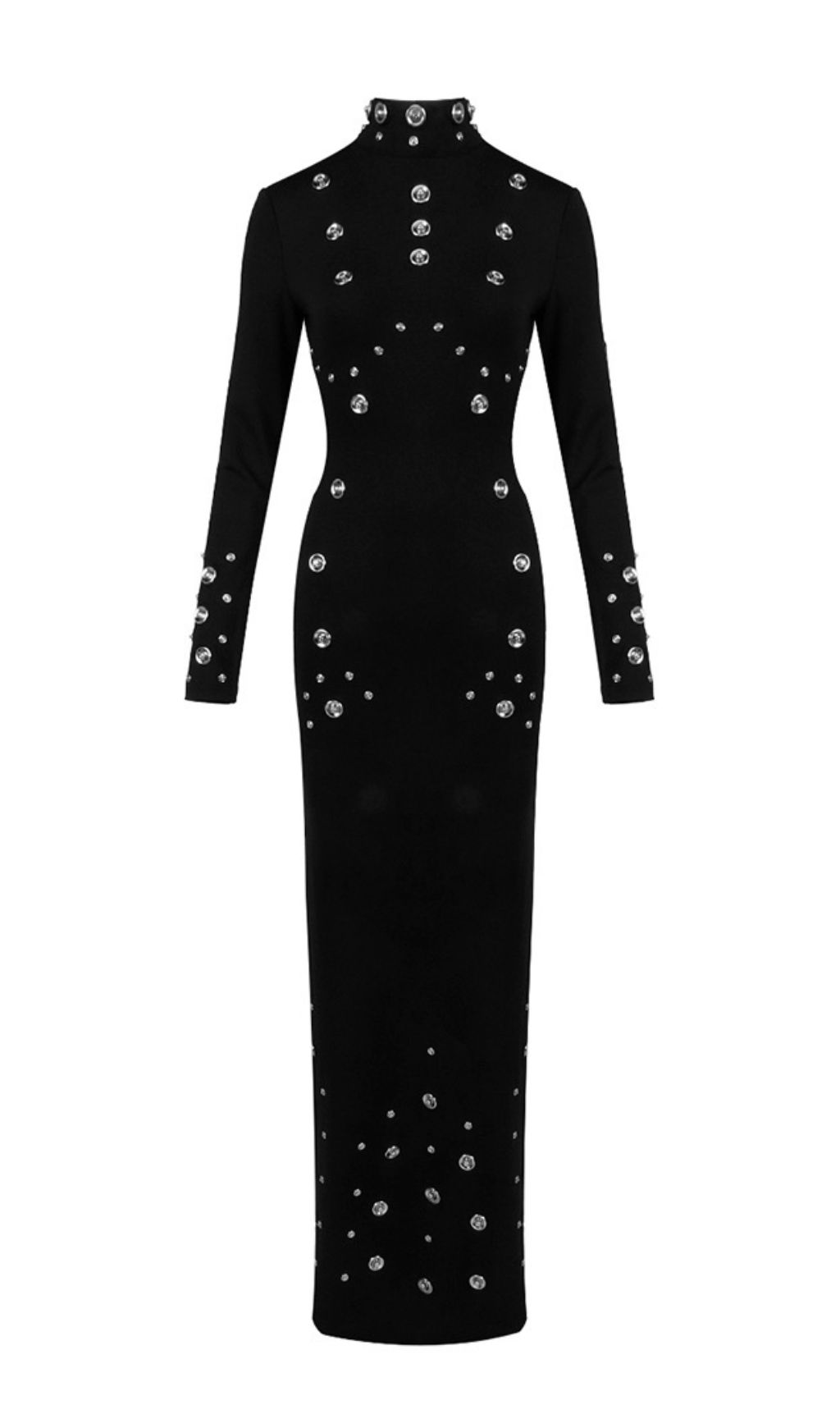 Fashionslee Women Ishana Black Long Sleeve Embellished Maxi Dress